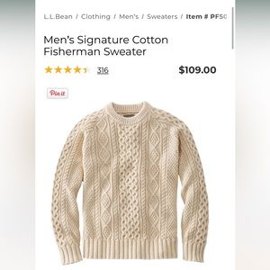 Men’s signature cotton fisherman’s sweater l l bean cream size small